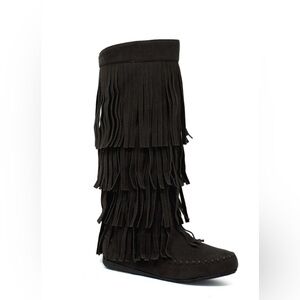 Mudd-55 Black Fringe Knee Boots
